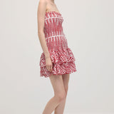 Punane Puuvillane Mini Kleit Tikkitud Silmadega