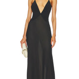 V-kaelusega Halter Midi Kleid