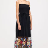 Õlavarrelt Väljaulatuv Plisseeritud Tikandiga Midi Kleit