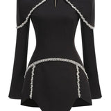 Kristallmini kleit kõrge kaelusega ja pikkade varrukatega