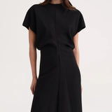 Lõtv Talje Satiin Midi Kleid - Must