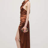 Satiinist Halter Slit Midi Kleid