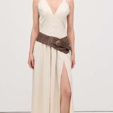 Vööga Midi Kleit Lõhikuga Õlavarreteta