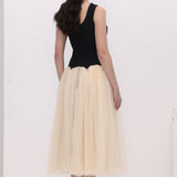 Vintage Kontrasti Tülli Midi Kleid