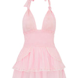 Cotton Ruffled Halter Mini Dress