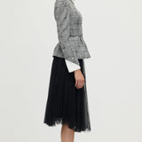 Peplum Tweed Ülemine ja Võrgusilm Midi Seelik Komplekt