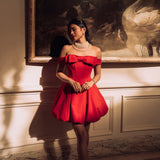 Punane Õlgadeta Mini Kleit Sõlmega