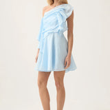 Ühe Õla Drapeeritud Mini Kleit Kaelusega