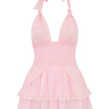 Cotton Ruffled Halter Mini Dress