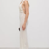 Ruffle Seljatu Backless Kootud Midi Kleid