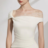 Asümmeetrilise Varrukaga Brokaad Midi Kleit