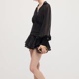 Must Klassikaline Mini Kleit Laternvarrukatega