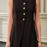 Asümmeetrilise Sidumisega Metallnööbiga Mini Kleit