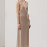 Nude Diamante Halter Midi Dress