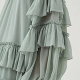 Mini Dress with Ruffled Tiered Design and Puff Sleeves