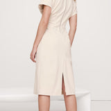 Lühikeste Varrukatega Õmmeldud Lõhikuga Midi Kleid Cream