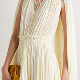 Cape Sleeve Pleated Baggy Midi Dress
