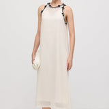Varrukateta Tikitud Lilled Midi Kleid