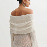 Ivory Color Knitted Mini Dress with Arm Loop