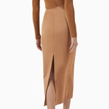 Asümmeetriline kaelusega pikkade varrukatega midi kleit khakis