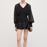 Must Klassikaline Mini Kleit Laternvarrukatega