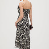 Must Valge Geomeetrilise Prindiga Midi Kleid