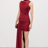 Asümmeetriline Drapeeritud Mini Kleit Burgundia