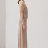 Nude Diamante Halter Midi Dress