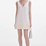 Krepp 3D Sequin Mini Dress in Cream