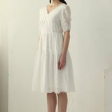 Valge V-kaelusega Midi Kleid