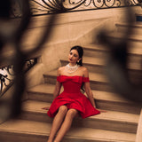 Punane Õlgadeta Mini Kleit Sõlmega