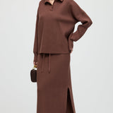 Kootud Pikad Varrukad Ülemine ja Midi Kleidiseade