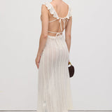 Ruffle Seljatu Backless Kootud Midi Kleid