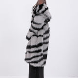 Trendikas Faux Fur Zebra Prindiga Mantel
