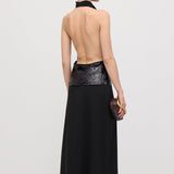 Cowl Neck Open Back Maxi Dress with Cardigan