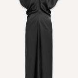 Lõtv Talje Satiin Midi Kleid - Must