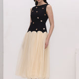 Vintage Kontrasti Tülli Midi Kleid