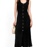 Metallik Nuppudega Kootud Midi Kleid Must