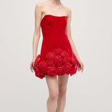 Punane Lilleline Mini Kleit Õlgadelt Avatud