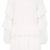 Mini Dress with Ruffled Tiered Design and Puff Sleeves