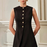 Asümmeetrilise Lõikega Mini Kleit Metallnuppudega