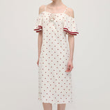 Polka Dot Üks Õlg Midi Kleid