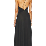 V-kaelusega Halter Midi Kleid