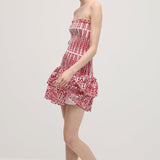 Punane Puuvillane Mini Kleit Tikkitud Silmadega