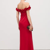 Ruffled Off-Shoulder Maxi Dress in Red