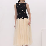 Vintage Kontrasti Tülli Midi Kleid