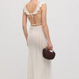 Ruffle Seljatu Backless Kootud Midi Kleid