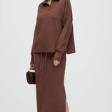 Kootud Pikad Varrukad Ülemine ja Midi Kleidiseade