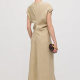 Rippuv Vöökoht Midi Kleid-Green