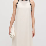 Varrukateta Tikitud Lilled Midi Kleid